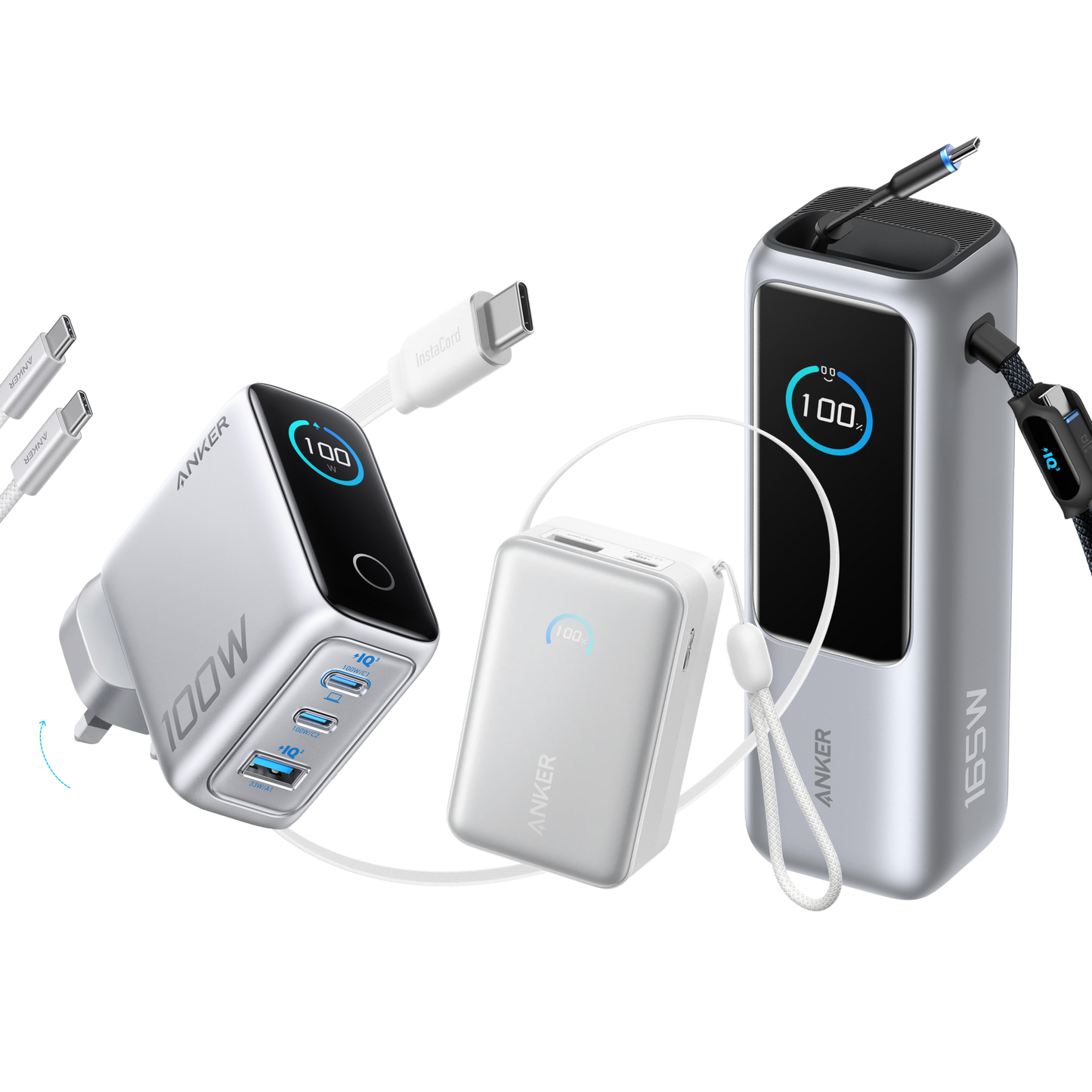 Anker Laptop Power Bank (25K, 165W, Retractable Cables) + Anker Laptop Charger (140W, 4-Port, PD 3.1) + Anker Nano Power Bank (10K, 45W, Retractable Cable)