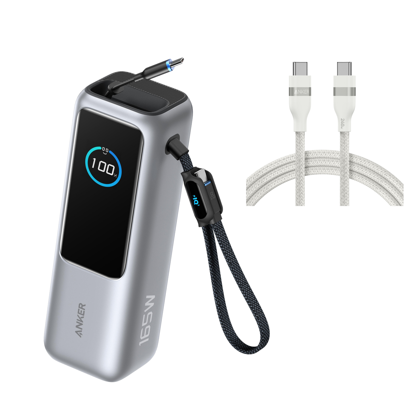 Anker Laptop Power Bank (25K, 165W, Built-In and Retractable Cables) + USB-C to USB-C Cable (240W, 6ft)