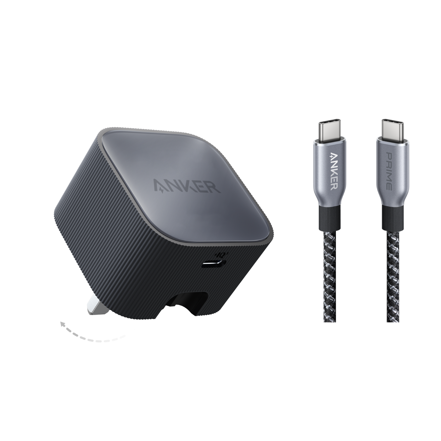 Anker Nano USB-C Wall Charger (30W) and USB-C to USB-C Cable (240W, Upcycled-Braided)
