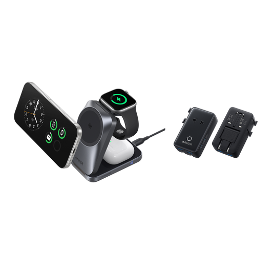 Anker Prime Wireless Charging Station (3-in-1, MagGo, AirCool, Foldable) + Anker Nano Travel Adapter (5-in-1, 20W)