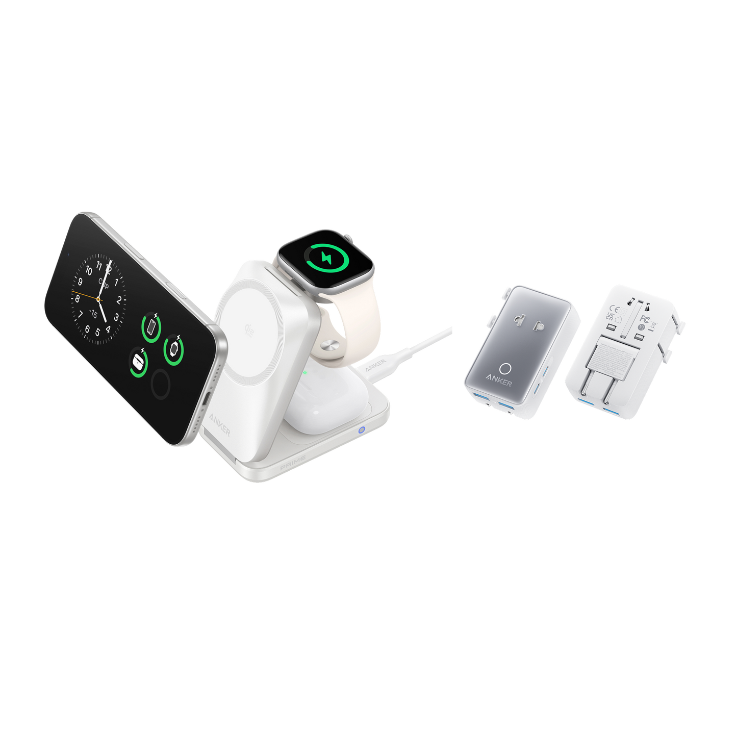 Anker Prime Wireless Charging Station (3-in-1, MagGo, AirCool, Foldable) + Anker Nano Travel Adapter (5-in-1, 20W)