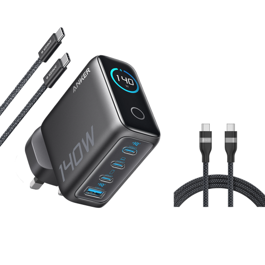 Anker Laptop Charger (140W, 4-Port, PD 3.1) + Extra USB-C to USB-C Cable (240W, 6ft)