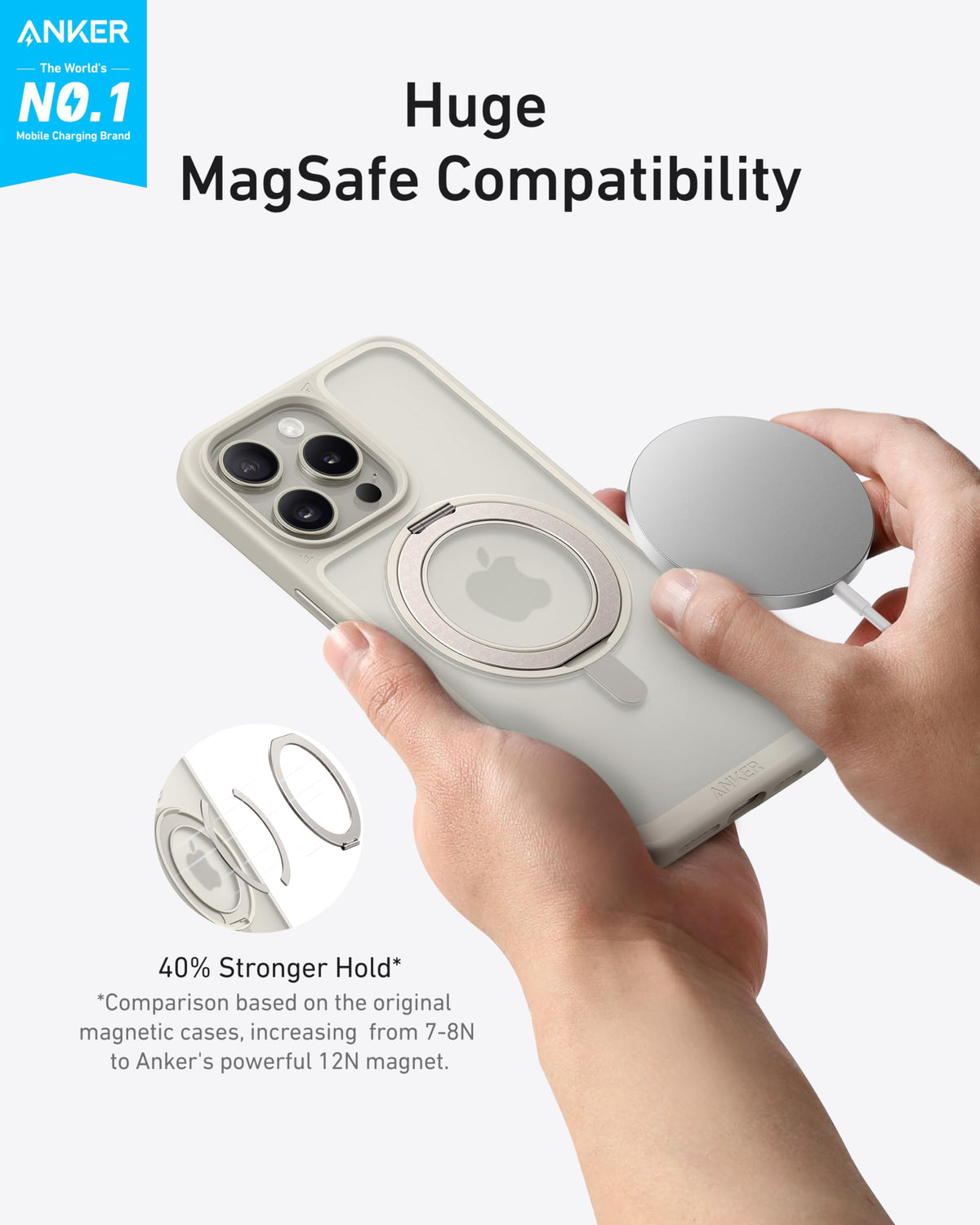 Anker MagGo Magnetic Case with Stand (360° Ring Stand, For iPhone)-Transparent-iPhone 16 Pro