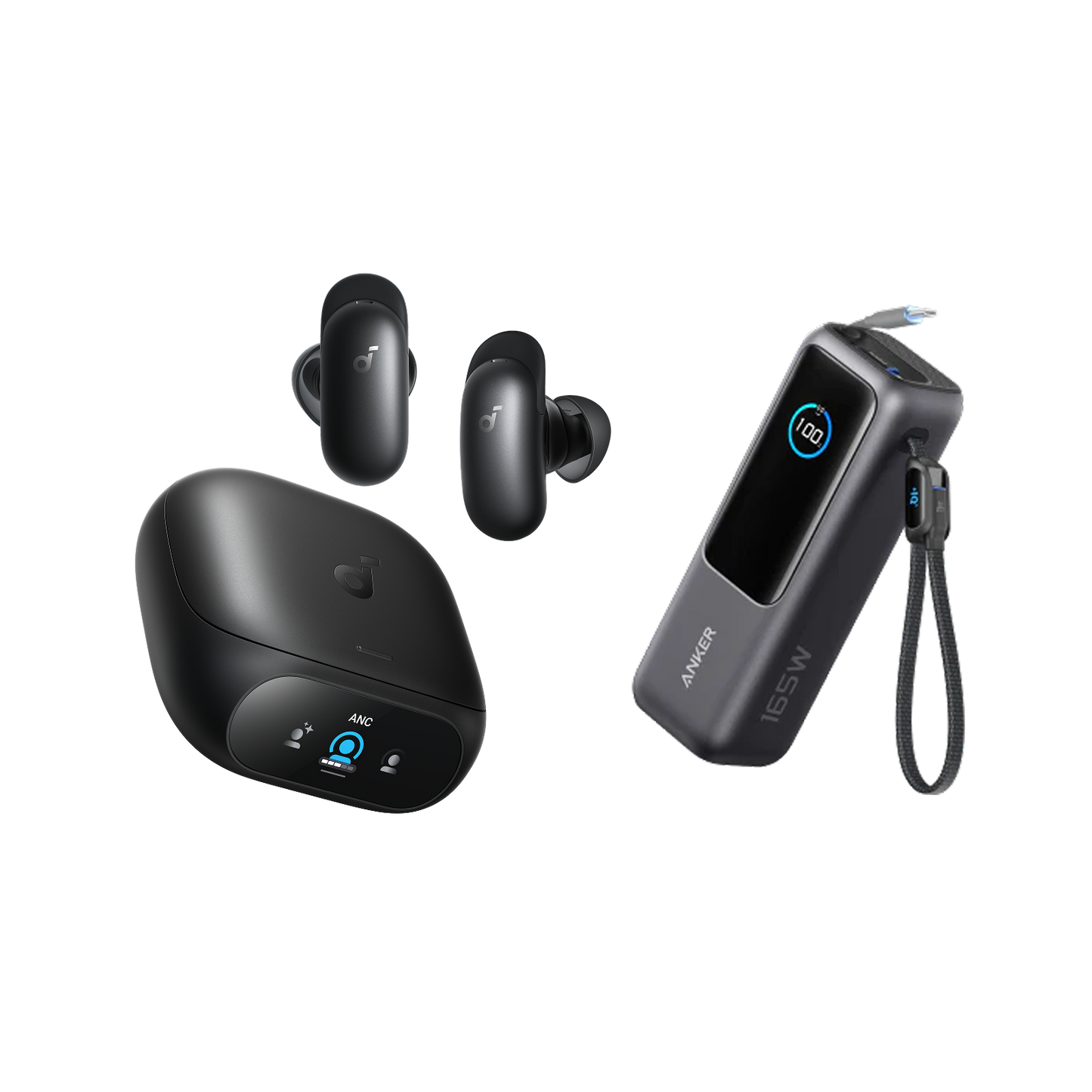 soundcore Liberty 5 Pro | Noise Cancelling Earbuds for Clear Calls and Anker Laptop Power Bank (25K, 165W, Built-In and Retractable Cables)