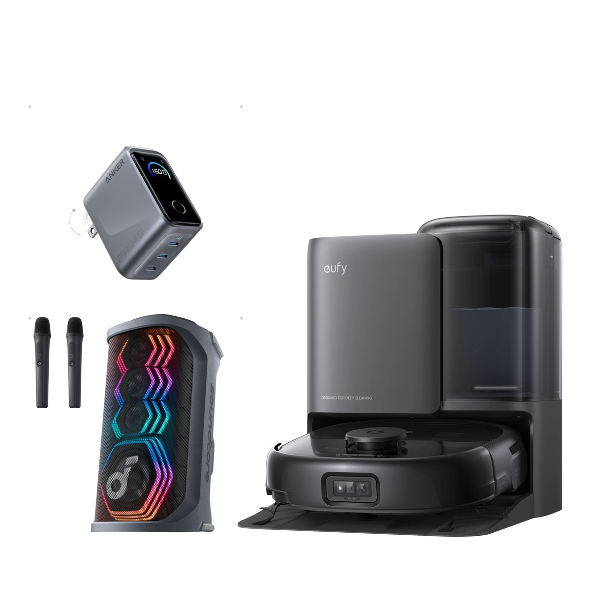 House Party Kit | eufy E25 Robot Vacuum + Anker Prime Charger+ soundcore Rave 3S
