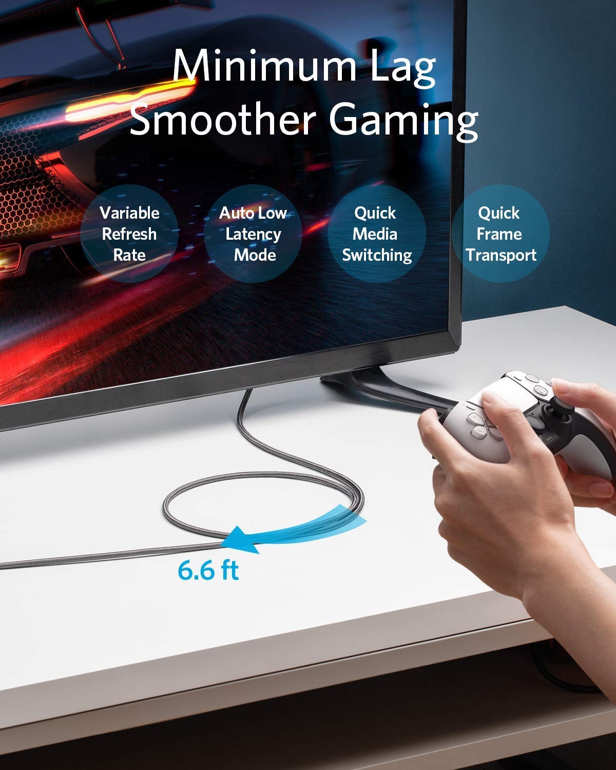 Anker 8K@60Hz HDMI Cable, Ultra High Speed 4K@120Hz 48Gbps 6.6 ft Ultra HD HDMI to HDMI Cord