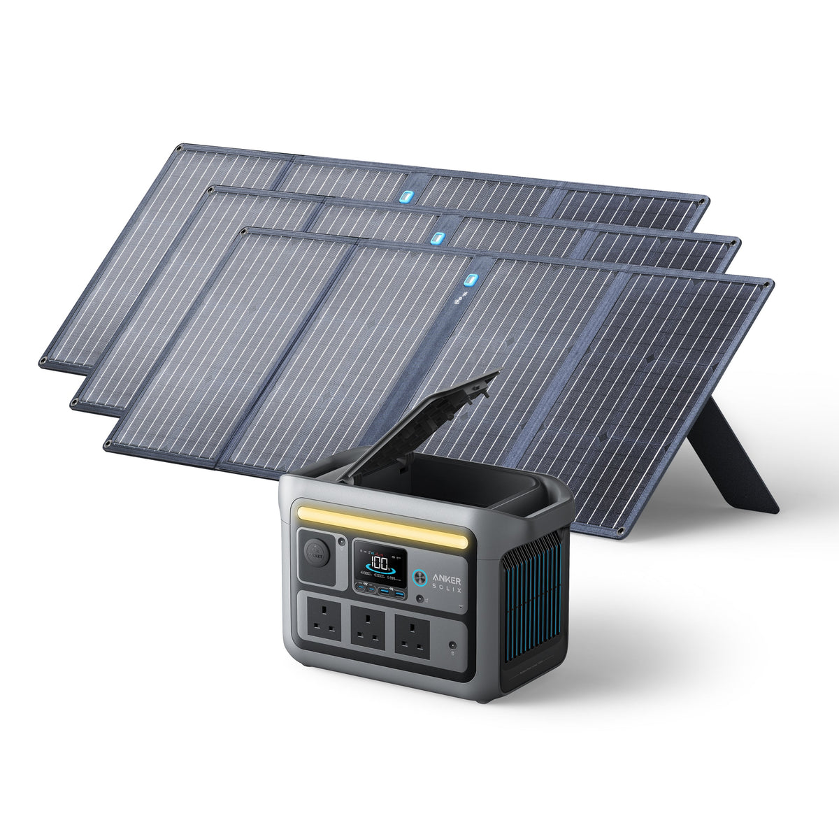 Anker SOLIX &lt;b&gt;C800&lt;/b&gt; Portable Power Station with 3× 100W Solar Panels