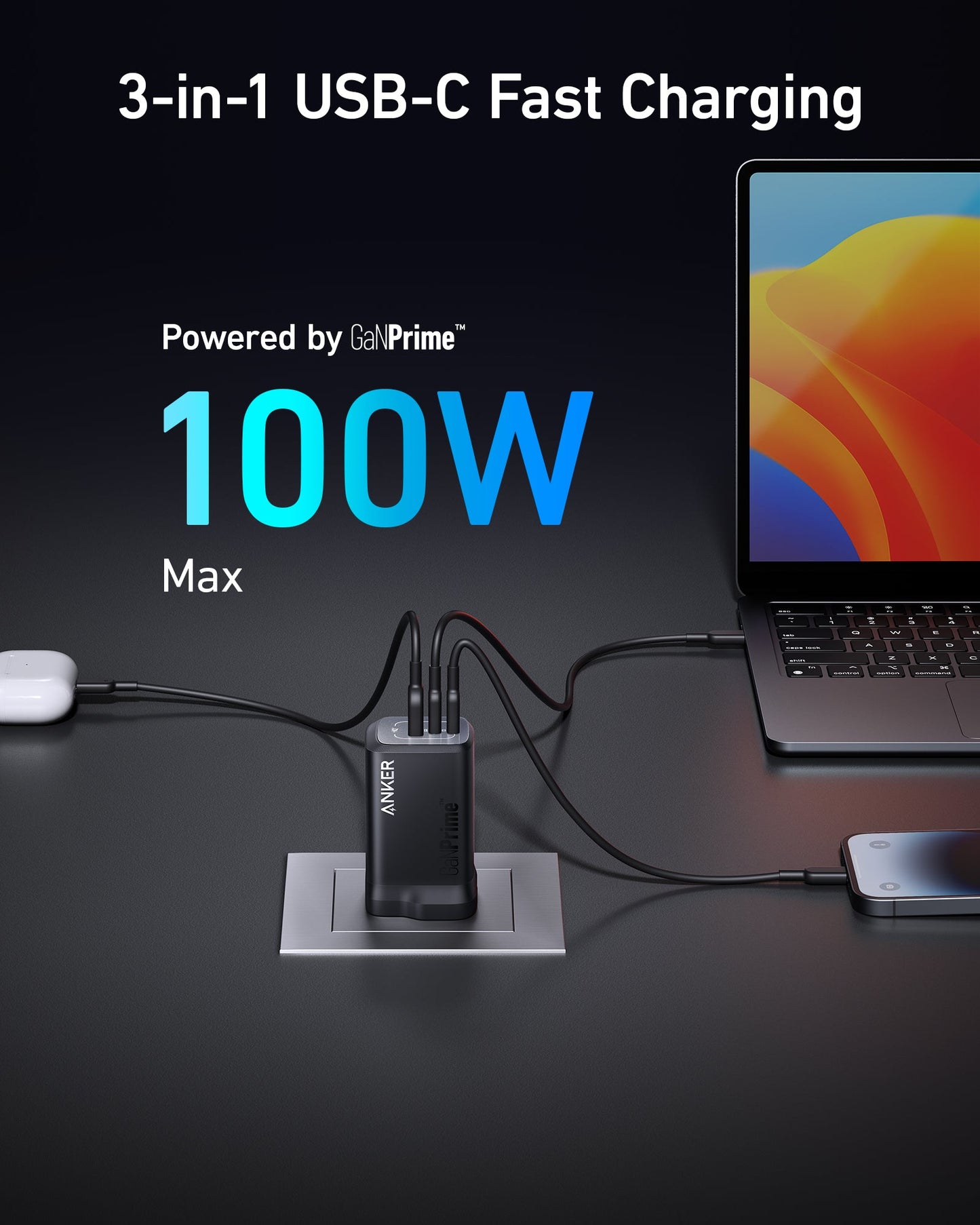 Anker Nano Power Bank (10K, 45W, Built-In Retractable USB-C Cable) + Anker Prime 100W GaN Charger (3 Ports)